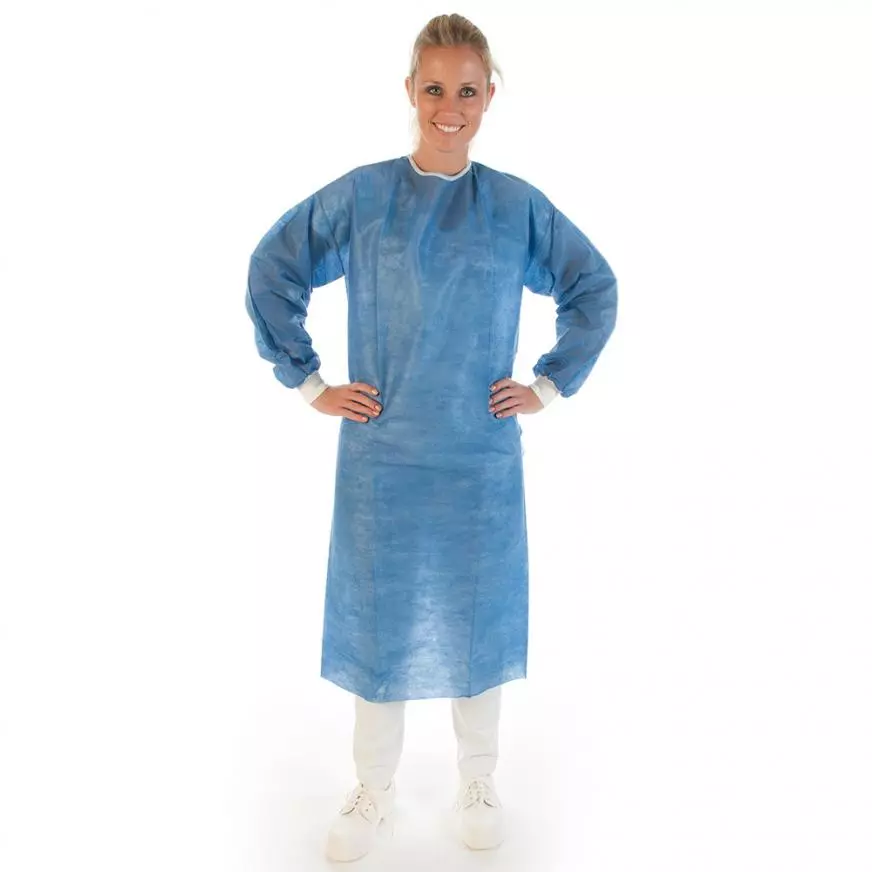 Hygostar 27736, SMS Gowns with Knitted Cuffs, XL, Blue, image 1, gallery thumbnail