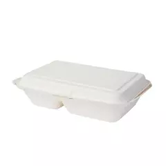 Greenbox DFC01346, Sugarcane Menu Box Hinged Lid Container 25 x 16.5 x 6.1 cm, 2 Compartments, Rectangular