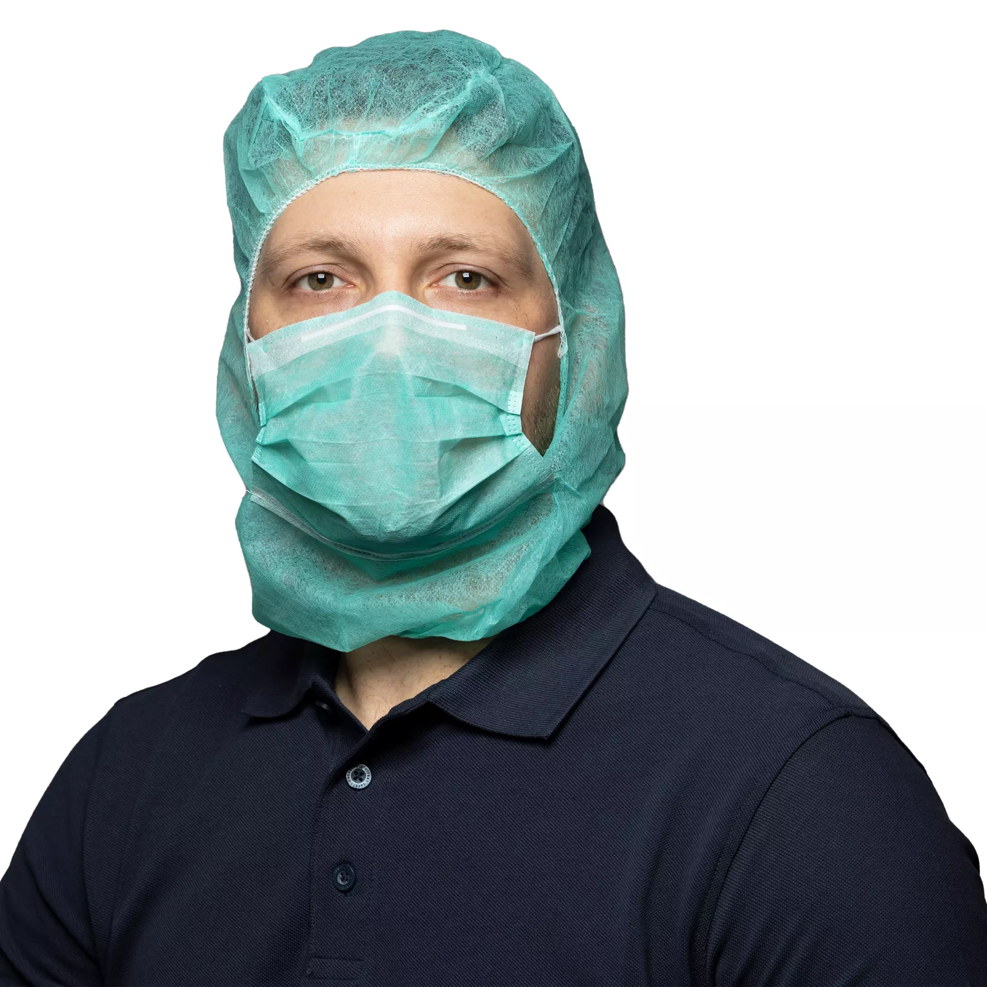 Nitras Medical 4021, Astro caps with integrated 2-ply face mask with nosepiece, green, image 1