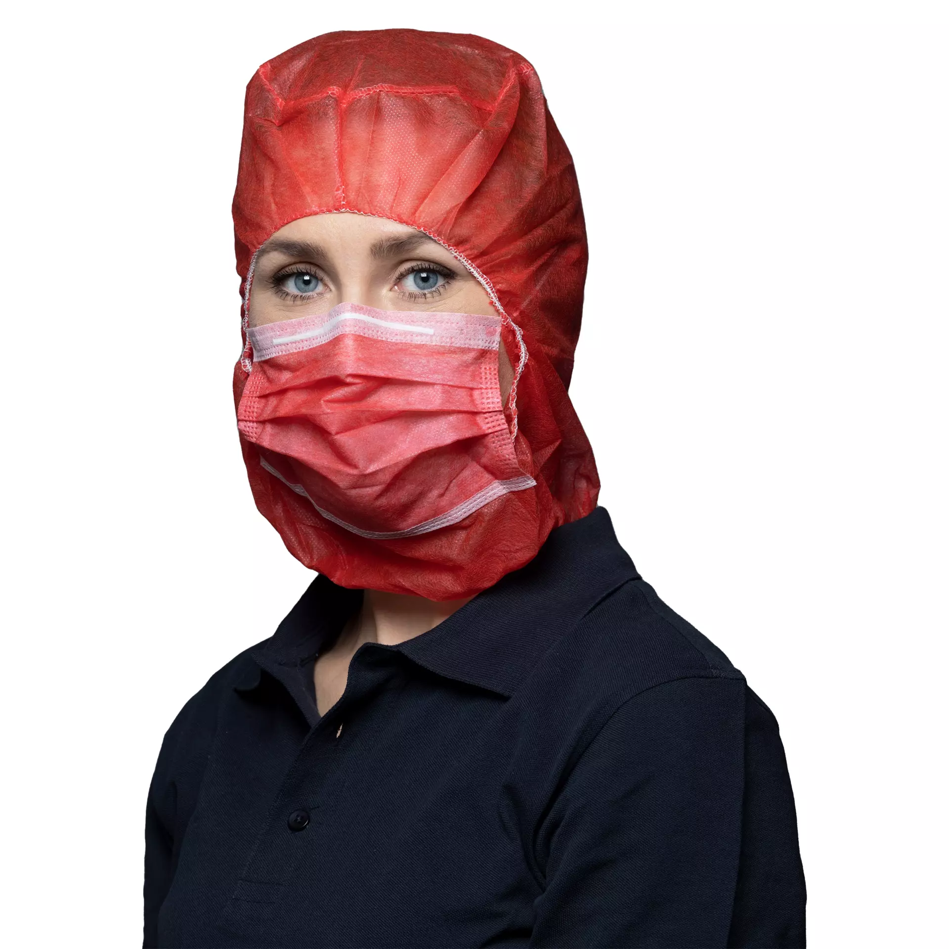 Nitras Medical 4024, Astro caps with integrated 2-ply face mask with nosepiece, red, image 1