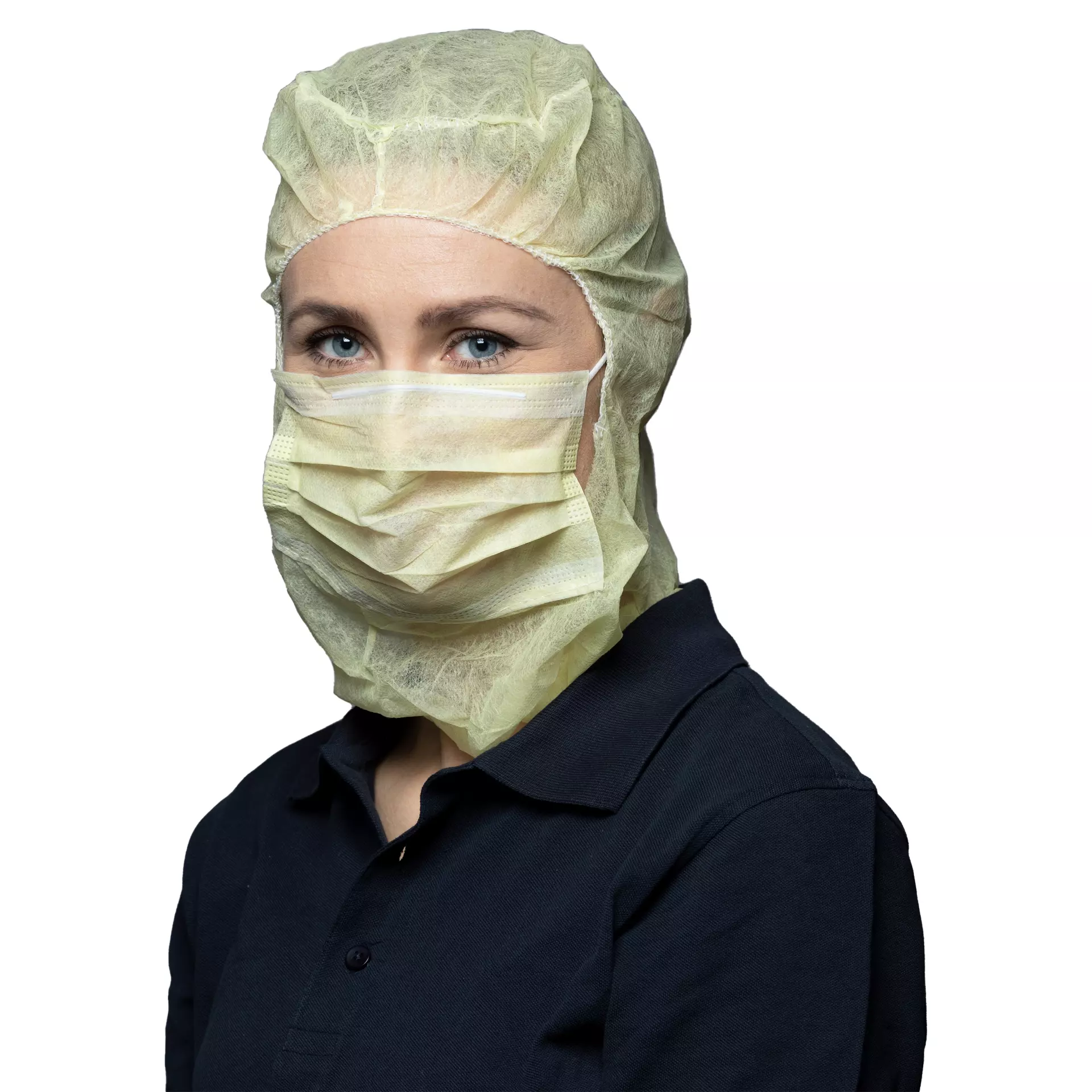 Nitras Medical 4023, Astro caps with integrated 2-ply face mask with nosepiece, yellow, image 1