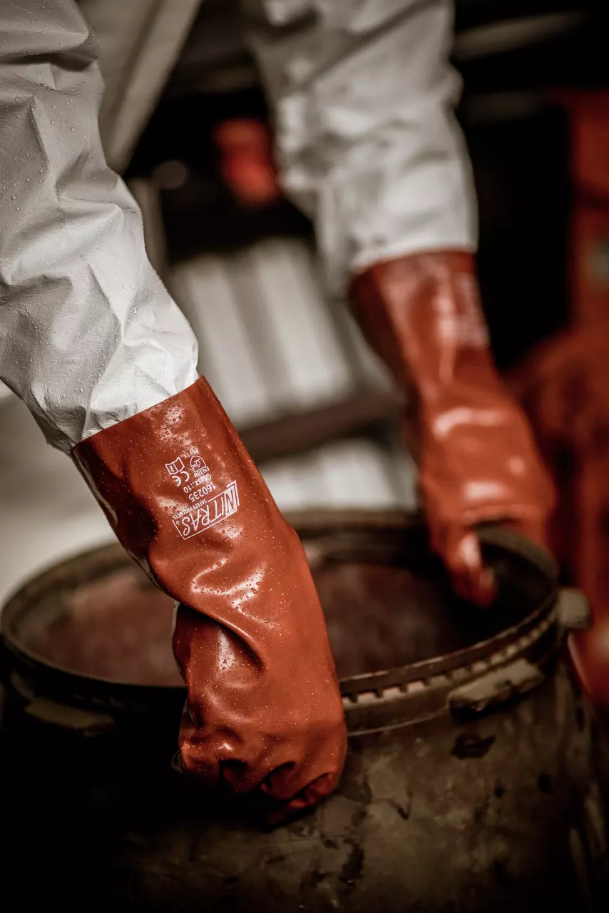 NITRAS 160235, PVC Baumwoll-Handschuhe 35cm, Rot, image 2, gallery thumbnail