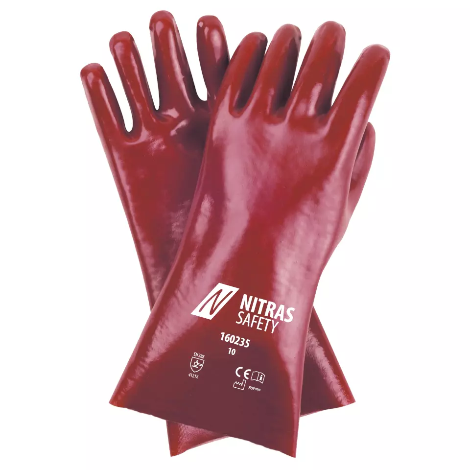 NITRAS 160235, PVC Baumwoll-Handschuhe 35cm, Rot, image 1, gallery thumbnail